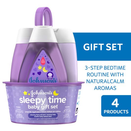 Johnson's Sleepy Time Relaxing Baby Gift Set with Baby Shampoo, Wash and Lotion, 4 full size items